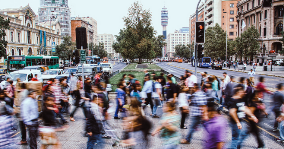 Blurry people in the streets of Chile